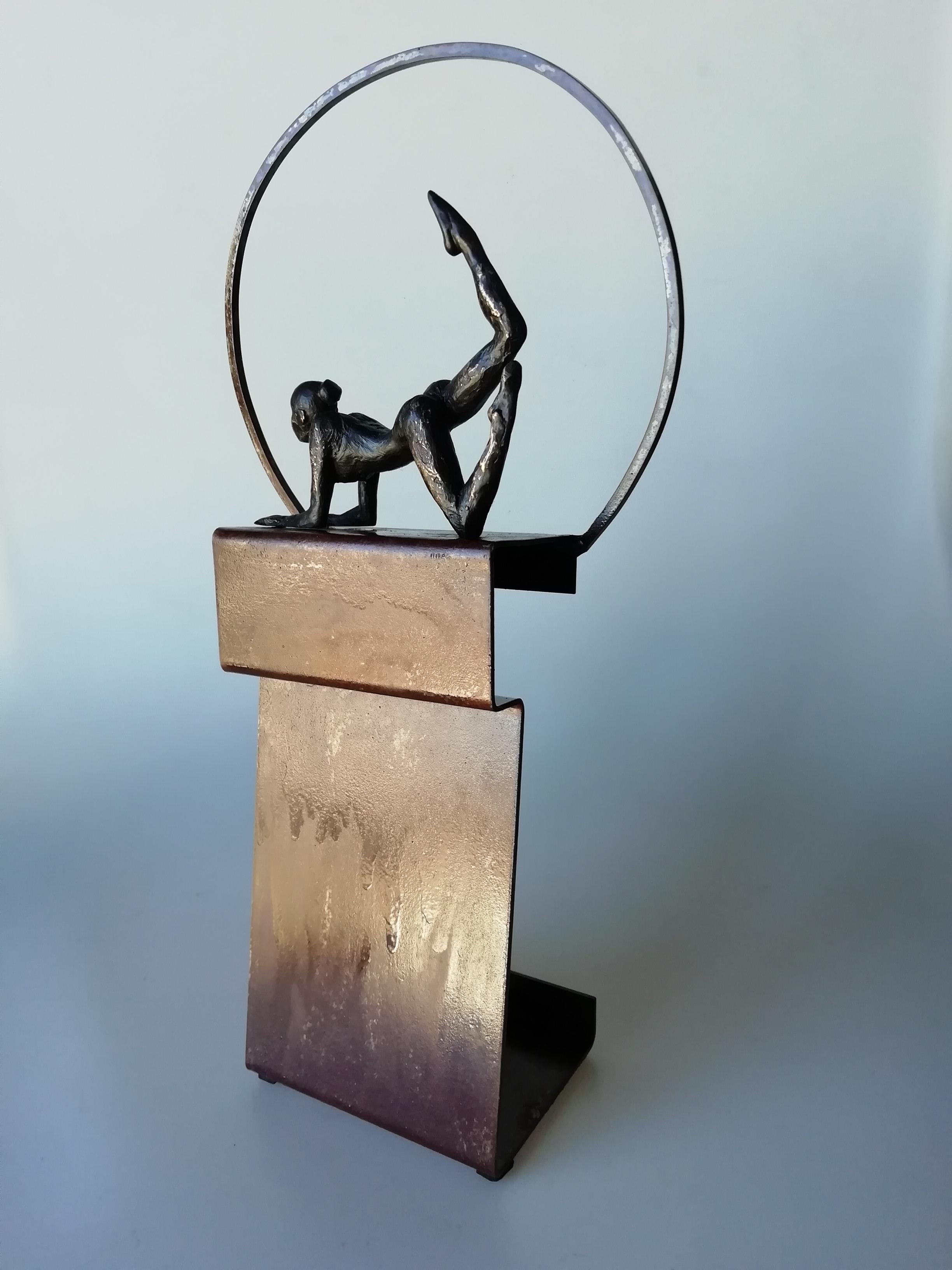 Joan Artigas Planas Figurative Sculpture - "Alegria" contemporary bronze table, mural sculpture figurative girl relax yoga