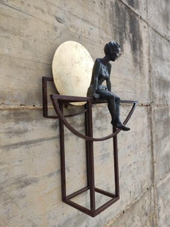 "Barcarola" contemporary bronze table and wall sculpture figurative girl calming