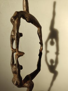"Circus II" contemporary bronze table sculpture figurative femininity balance