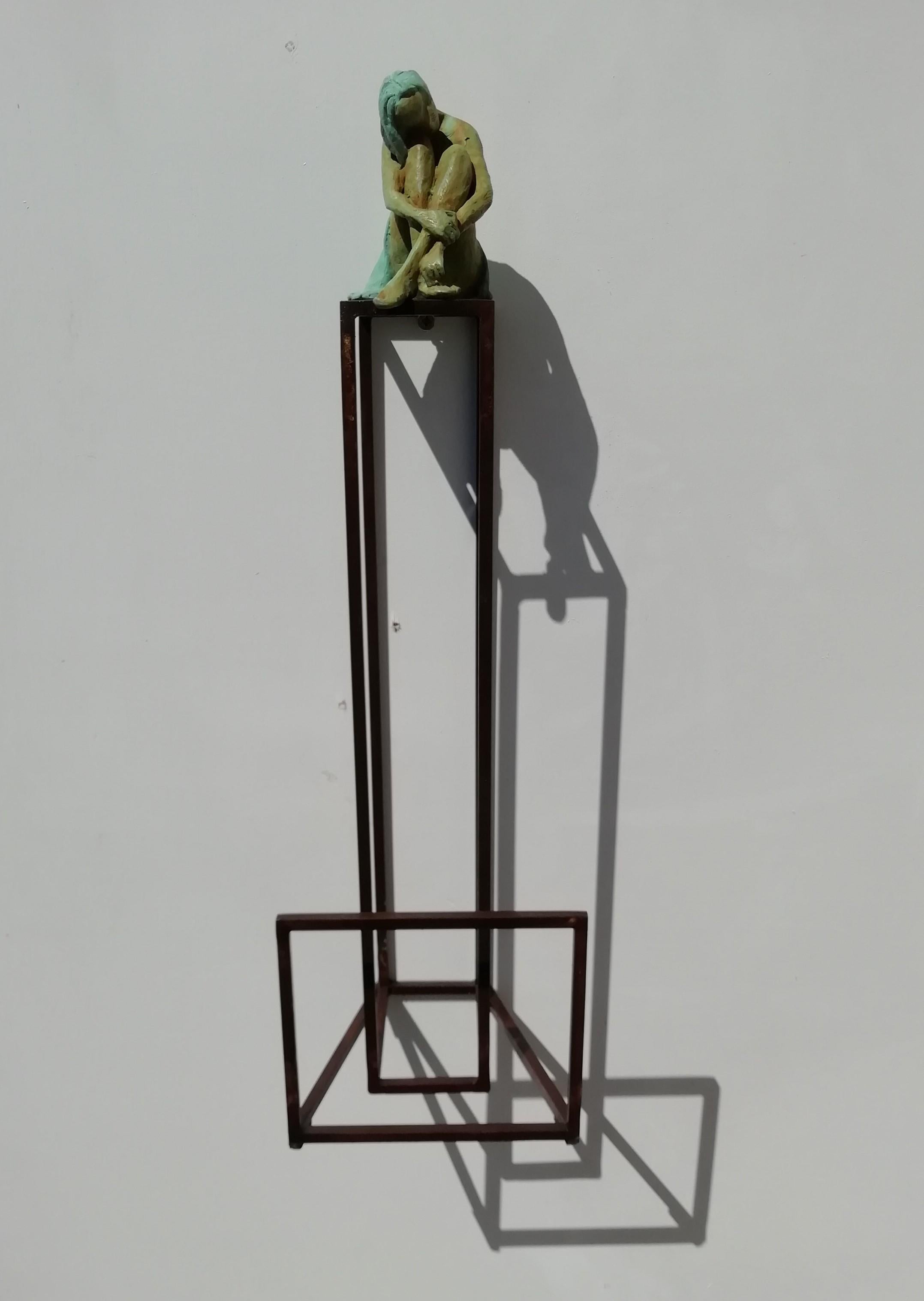 Joan Artigas Planas Figurative Sculpture - "Dreamy" contemporary bronze table mural sculpture figurative girl freedom dream