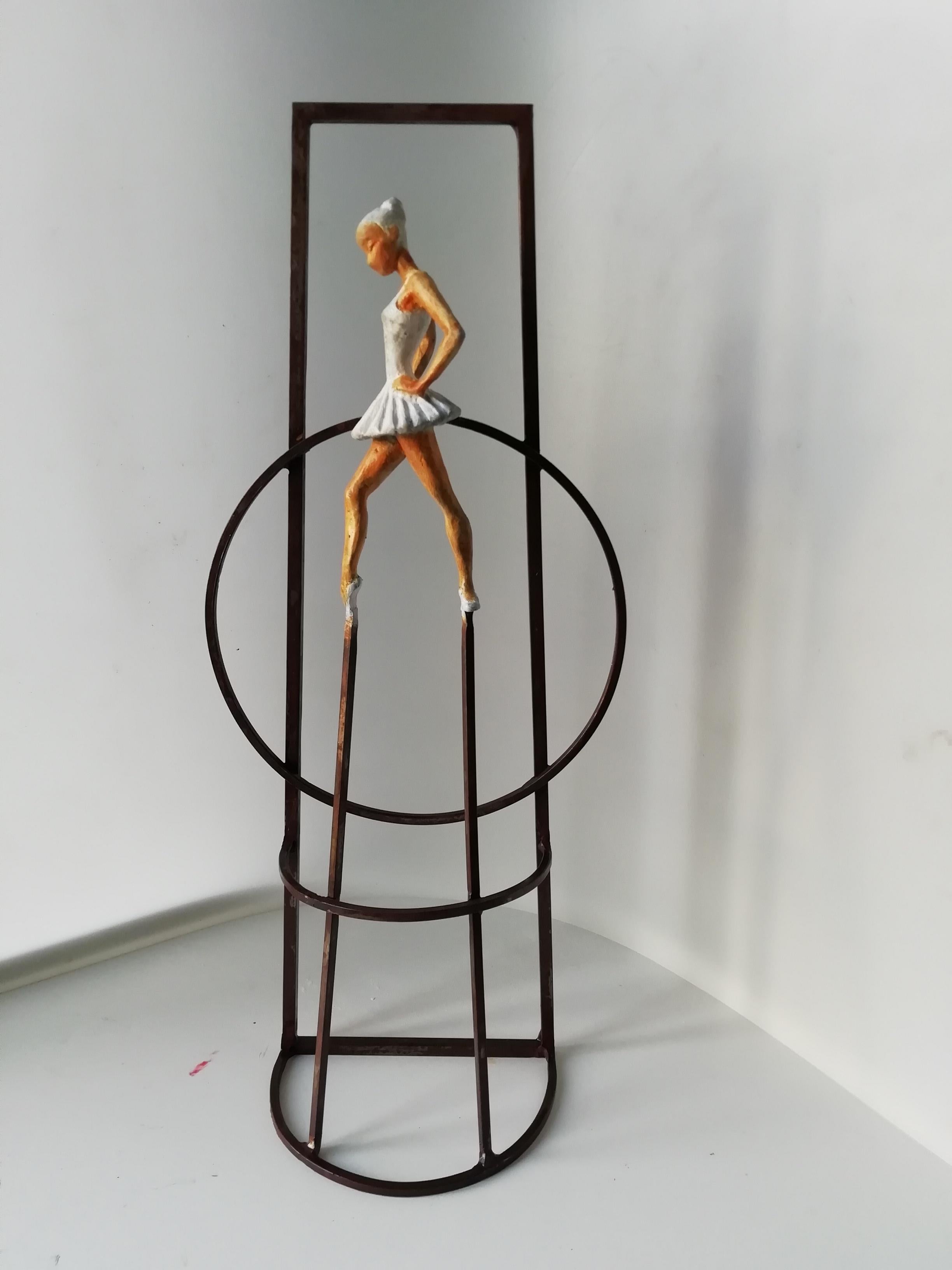 "Elegance" contemporary bronze table, mural sculpture figurative ballet dancer