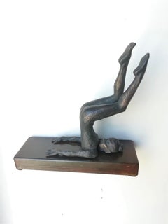 "Halasana" contemporary bronze table, mural sculpture figurative girl relax yoga