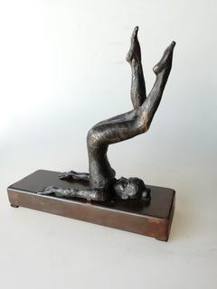 "Halasana" contemporary bronze table, mural sculpture figurative girl relax yoga