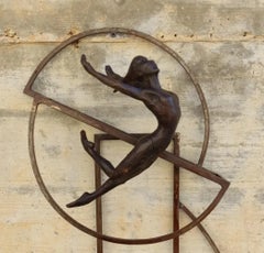 "Hop" contemporary bronze table sculpture figurative dynamic energy motion girl