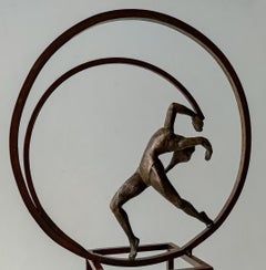 "Life" contemporary bronze table, mural sculpture figurative girl relax dance