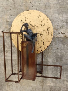 "Madam Bovary" scultura murale da tavolo in bronzo ragazza figurativa che legge un libro tempo libero