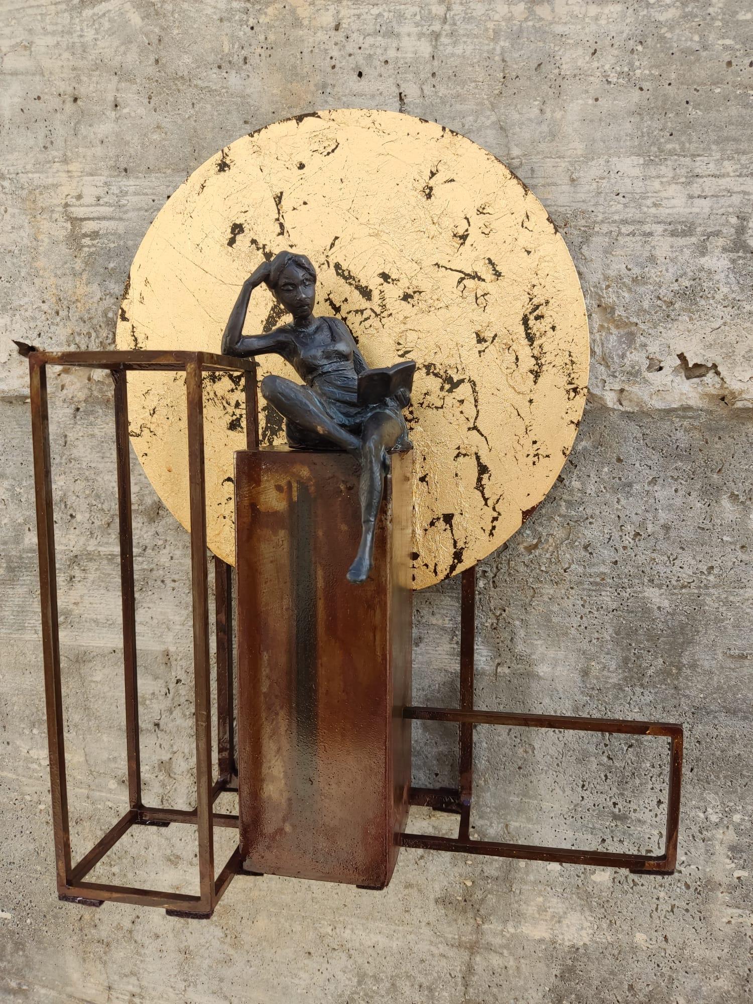 "Madam Bovary" bronze table mural sculpture figurative girl reading book me time
