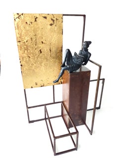 "Mistery" scultura murale da tavolo in bronzo ragazza figurativa che legge un libro tempo per me