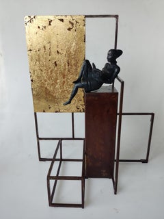 "Mistery" bronze table mural sculpture figurative girl reading book me time