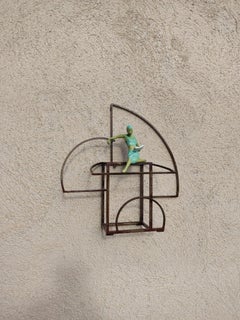 "Mythology" bronze table mural sculpture figurative girl reading book carefree