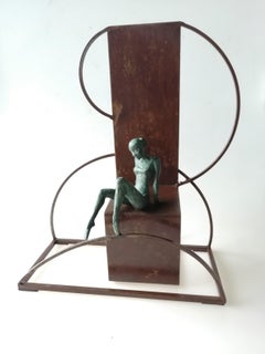 "Ready" contemporary bronze table, mural sculpture figurative ballet dancer 