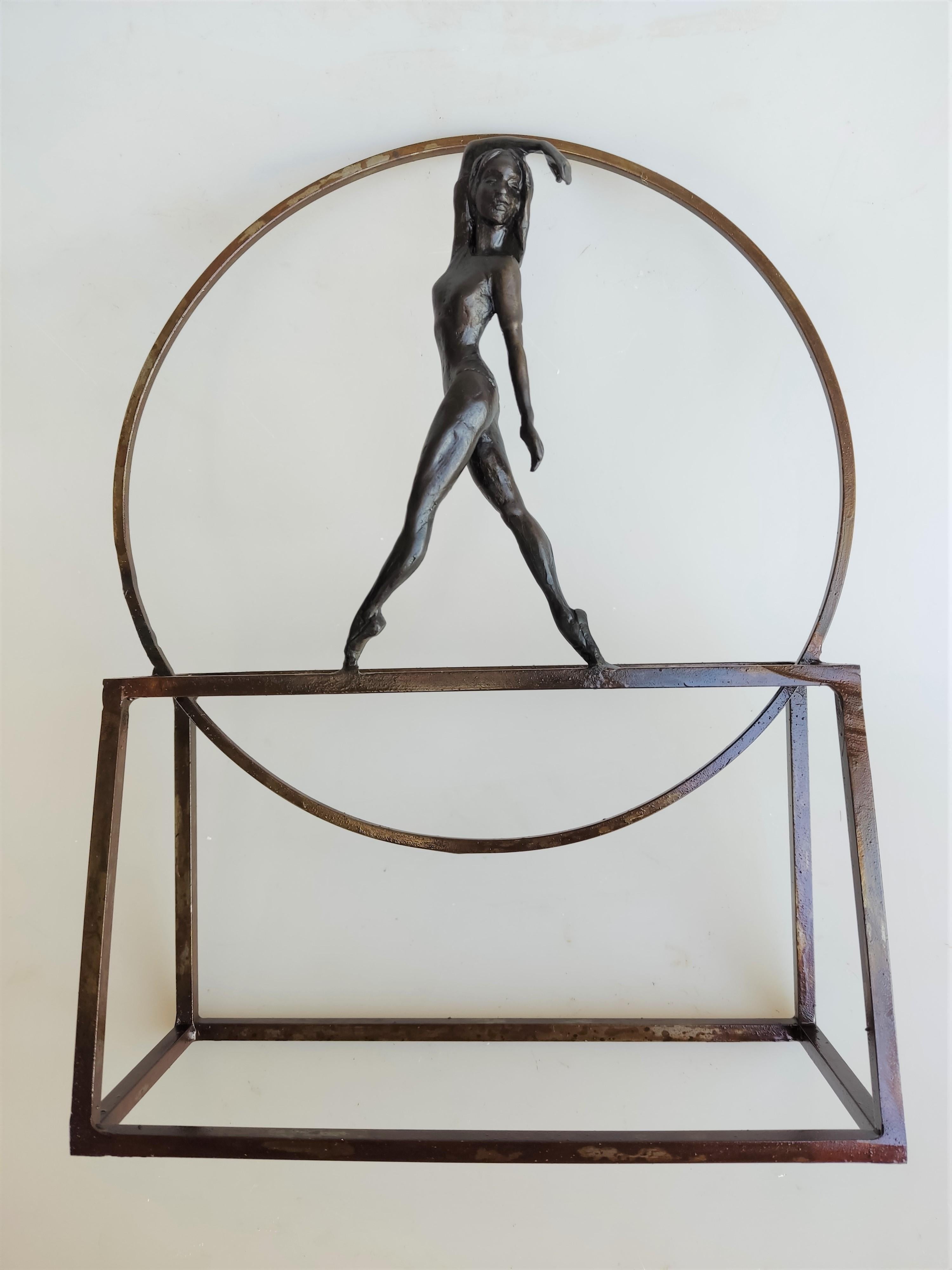 Joan Artigas Planas Figurative Sculpture - "Sunset" contemporary bronze table, mural sculpture figurative girl dance sunset