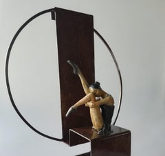 "Silence" contemporary bronze table, mural sculpture figurative ballerina relax