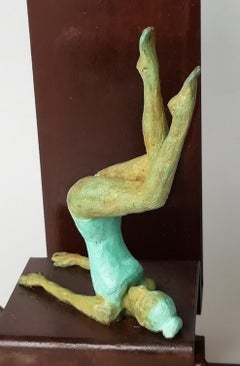 "Summer II" contemporary bronze table mural sculpture figurative girl relax yoga
