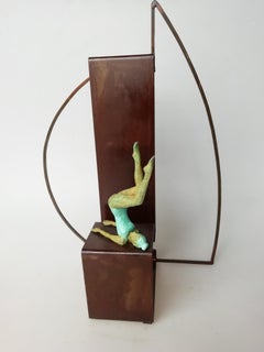 "Summer II" contemporary bronze table mural sculpture figurative girl relax yoga
