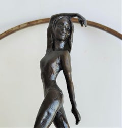 "Sunset" contemporary bronze table, mural sculpture figurative girl dance sunset