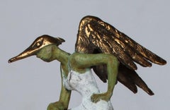 "Super Lady" contemporary bronze table sculpture figurative liberty strength fly