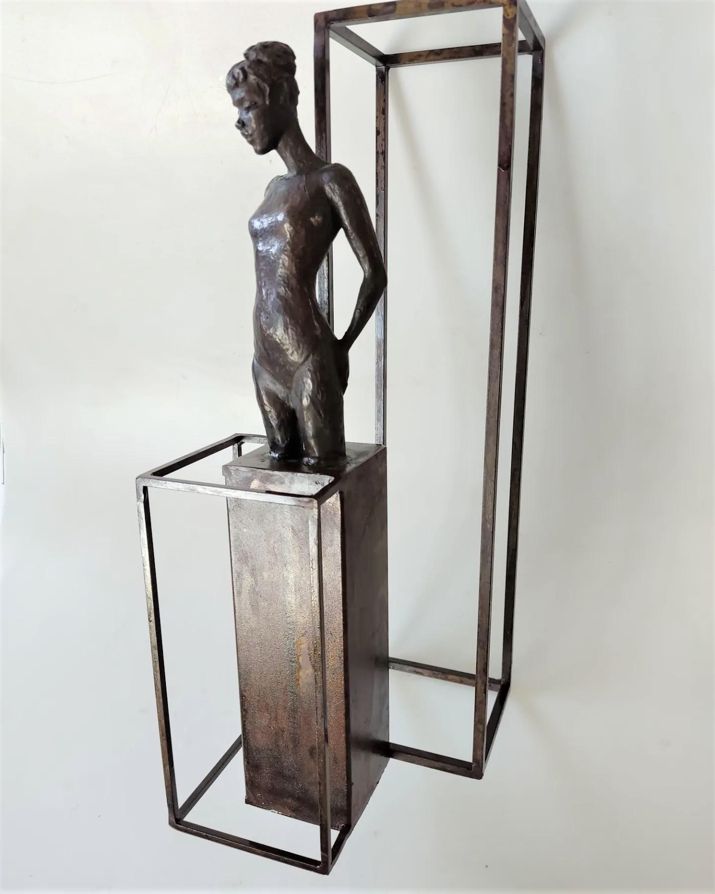 "The Swimmer" contemporary bronze table wall sculpture figurative girl swimming