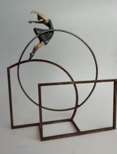 "Victory" contemporary bronze table, mural sculpture figurative girl freedom