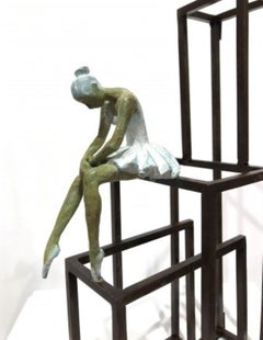 "White Swan II" contemporary bronze table, mural sculpture figurative ballet