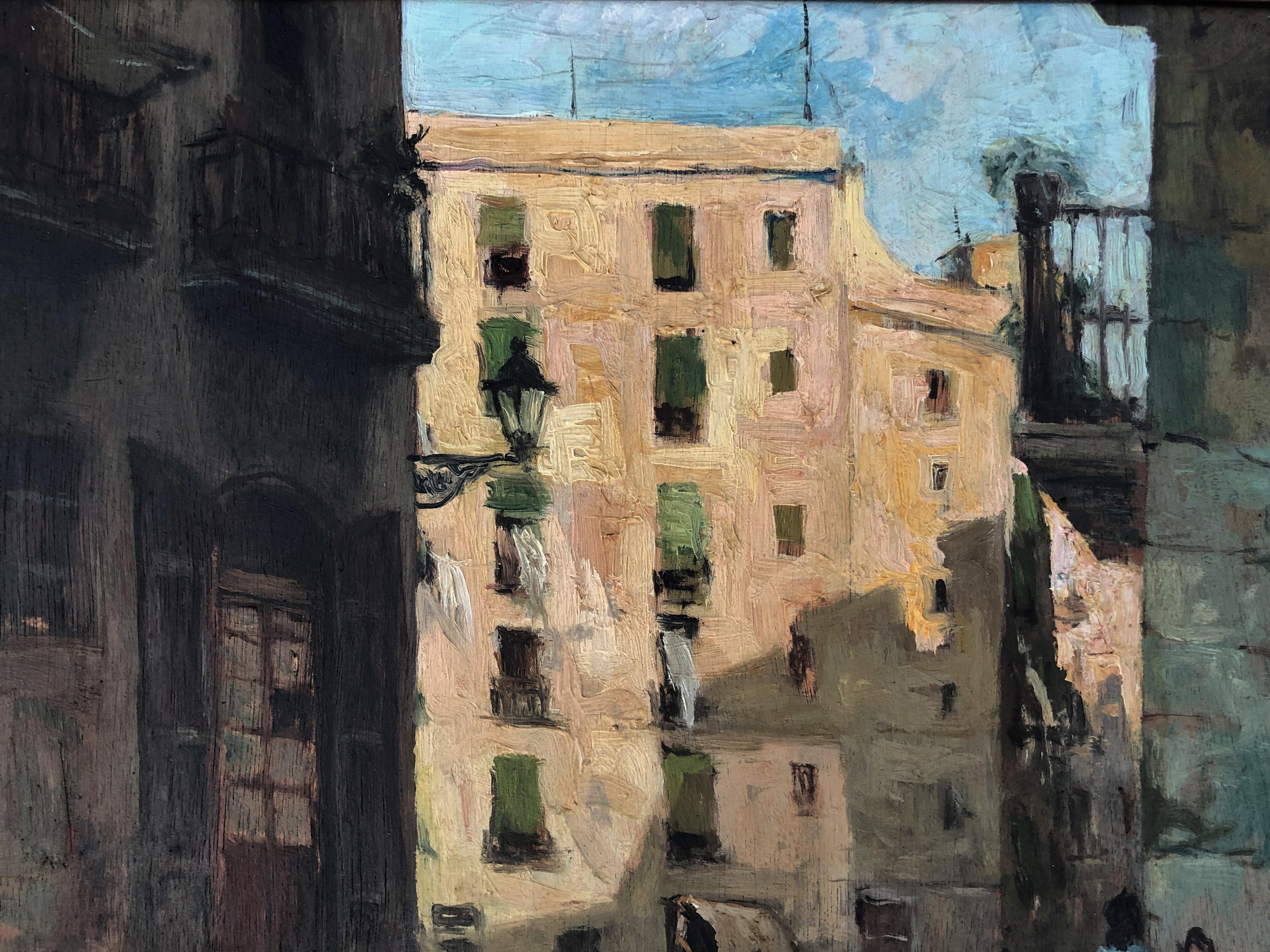 Barcelona view urbanscape Spain oil on board painting - Impressionist Painting by Joan Asensio Marine