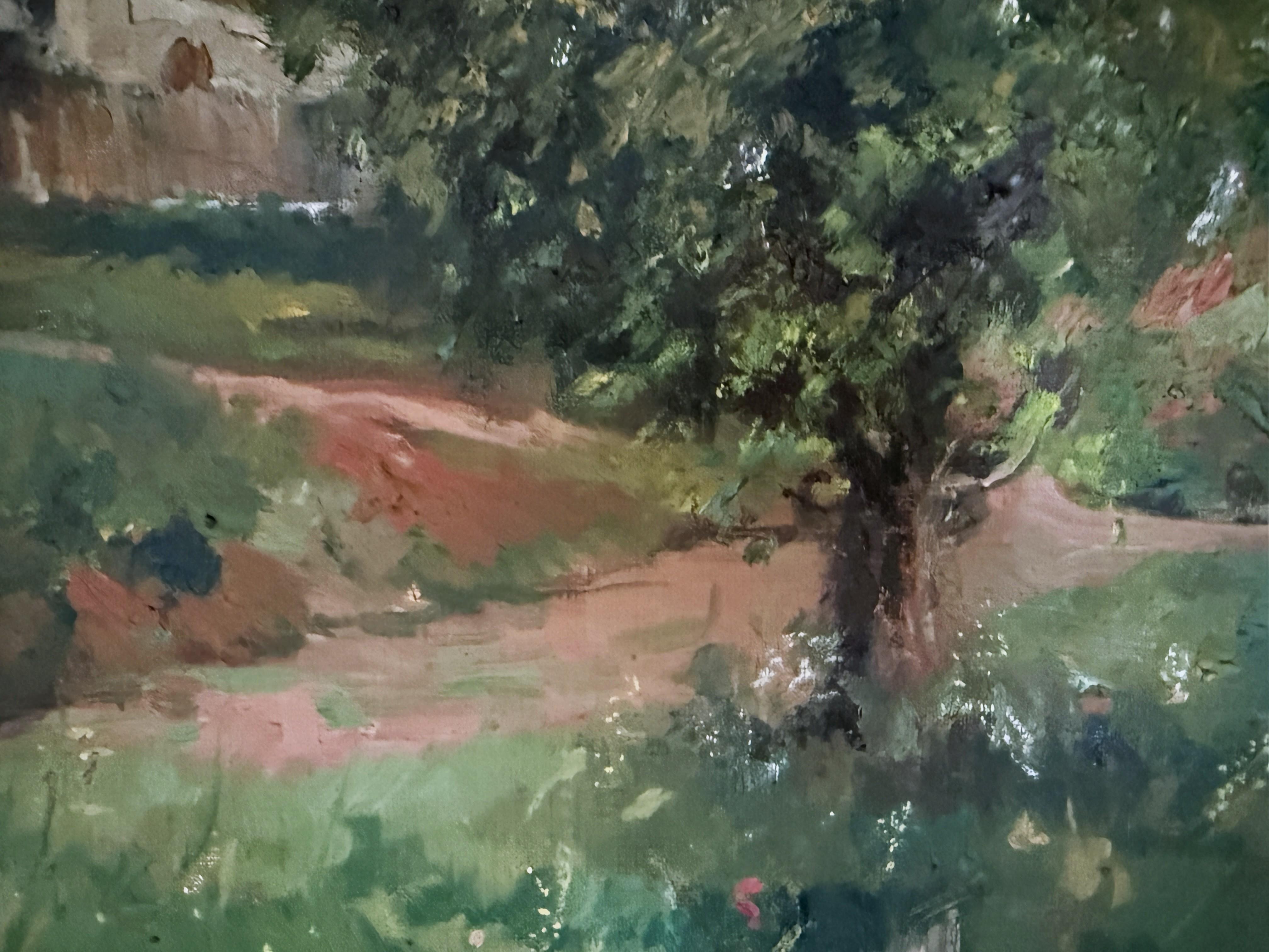 Katalanisches Bauernhaus mit Heuschobern Öl auf Leinwand Gemälde spanische Landschaft (Impressionismus), Painting, von Joan Asensio Marine