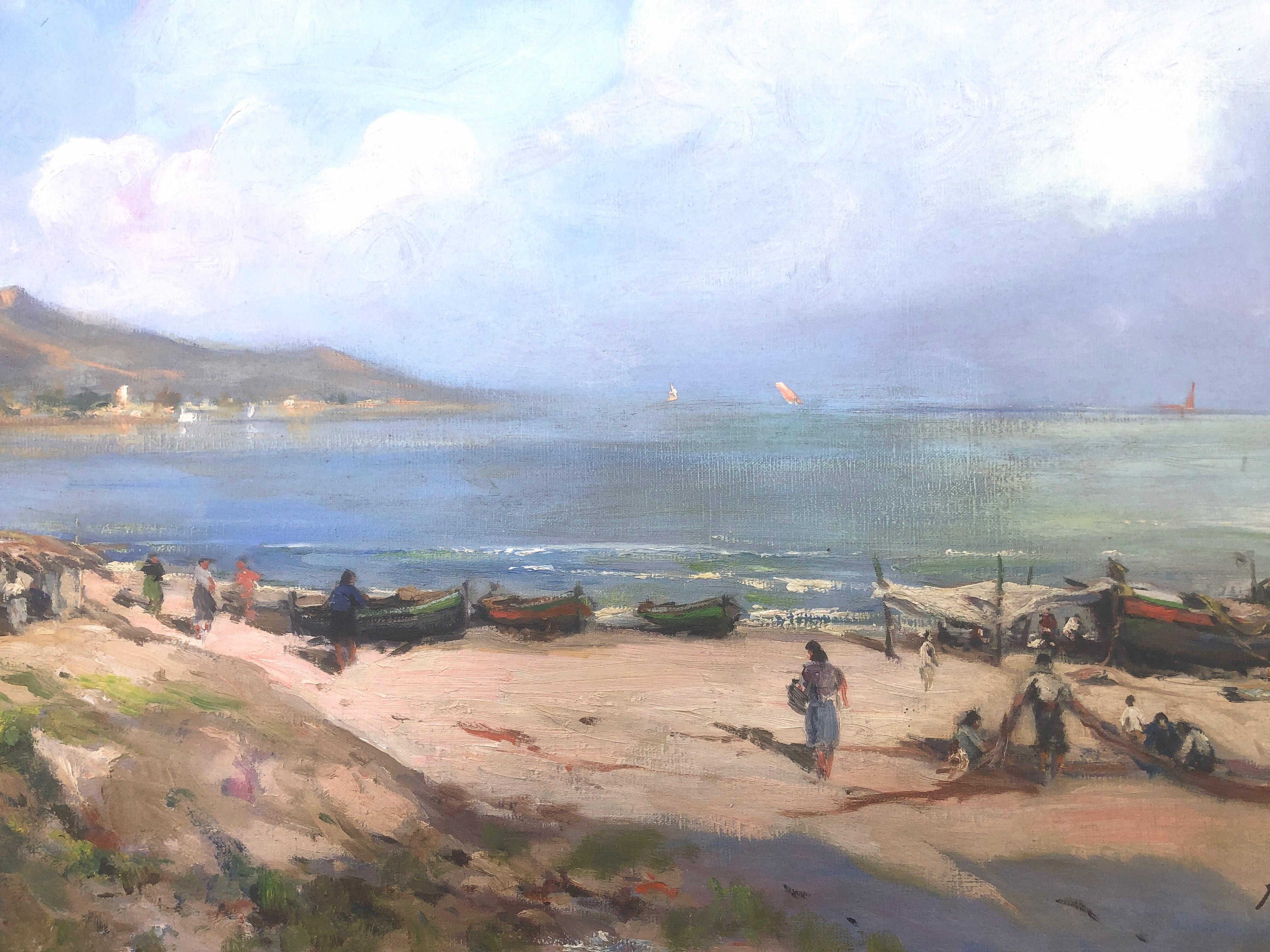 fishermen's beach Spanish seascape Spain oil on canvas painting mediterranean For Sale 3