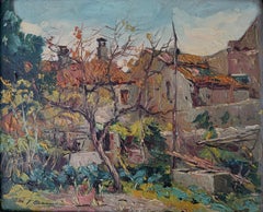 Mid-Century Catalan Farmhouse Oil Painting Mediterranean Rustic Landscape