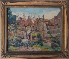 Mid-Century Catalan Farmhouse Oil Painting Mediterranean Rustic Landscape