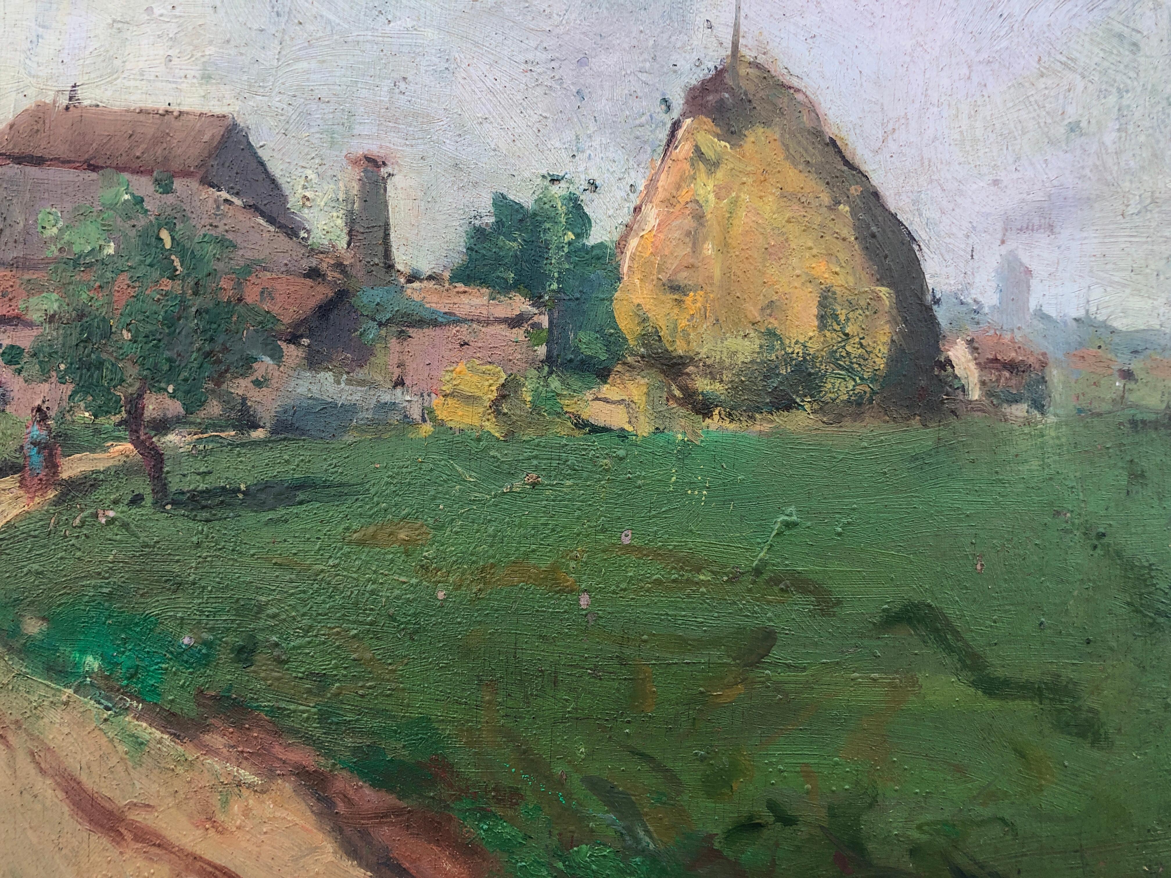 Rural Landscape oil on board painting Spain spanish european art - Gray Figurative Painting by Joan Asensio Marine