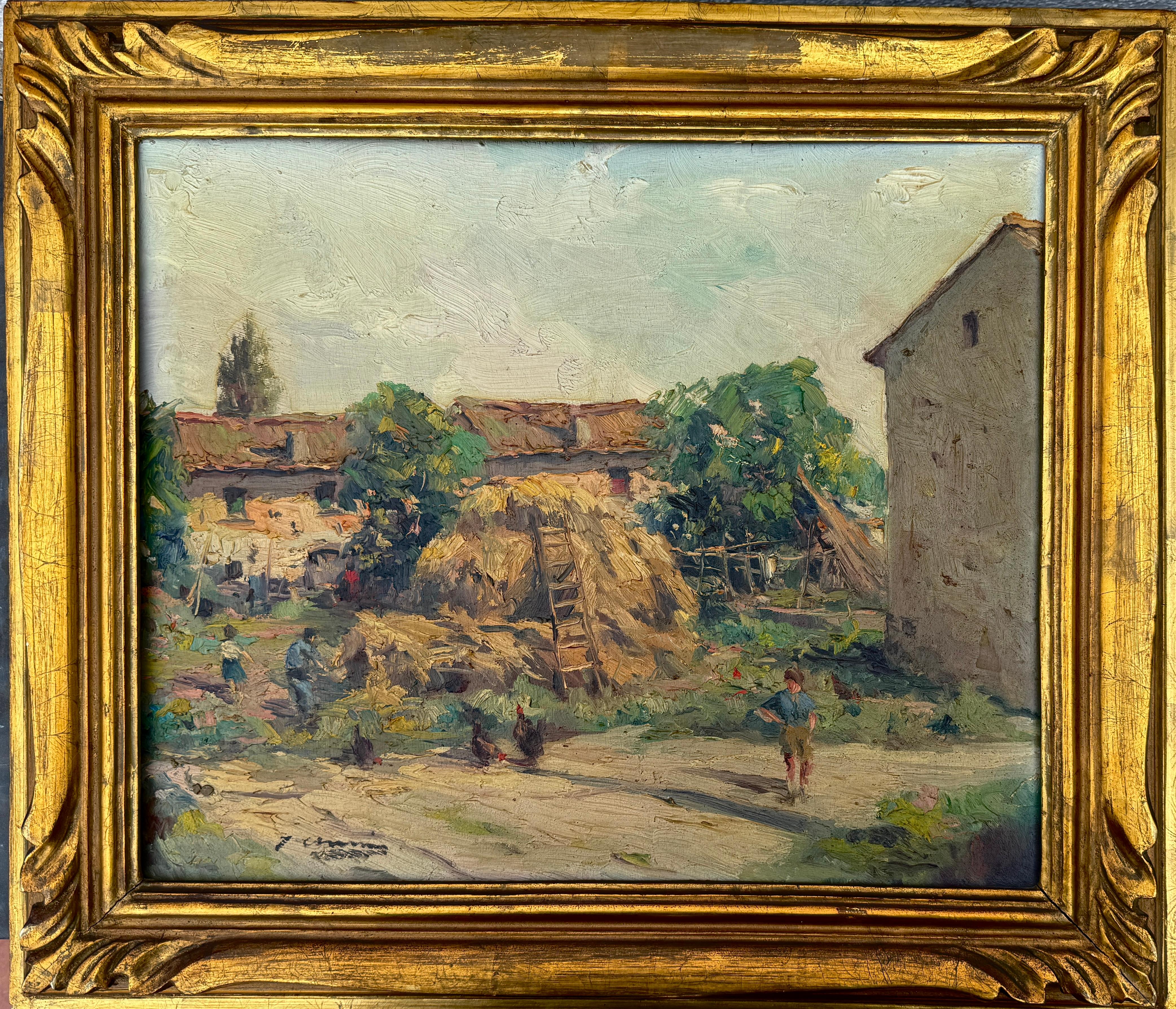 Rural Scene with Hayloft oil on board painting spanish landscape - Painting by Joan Asensio Marine