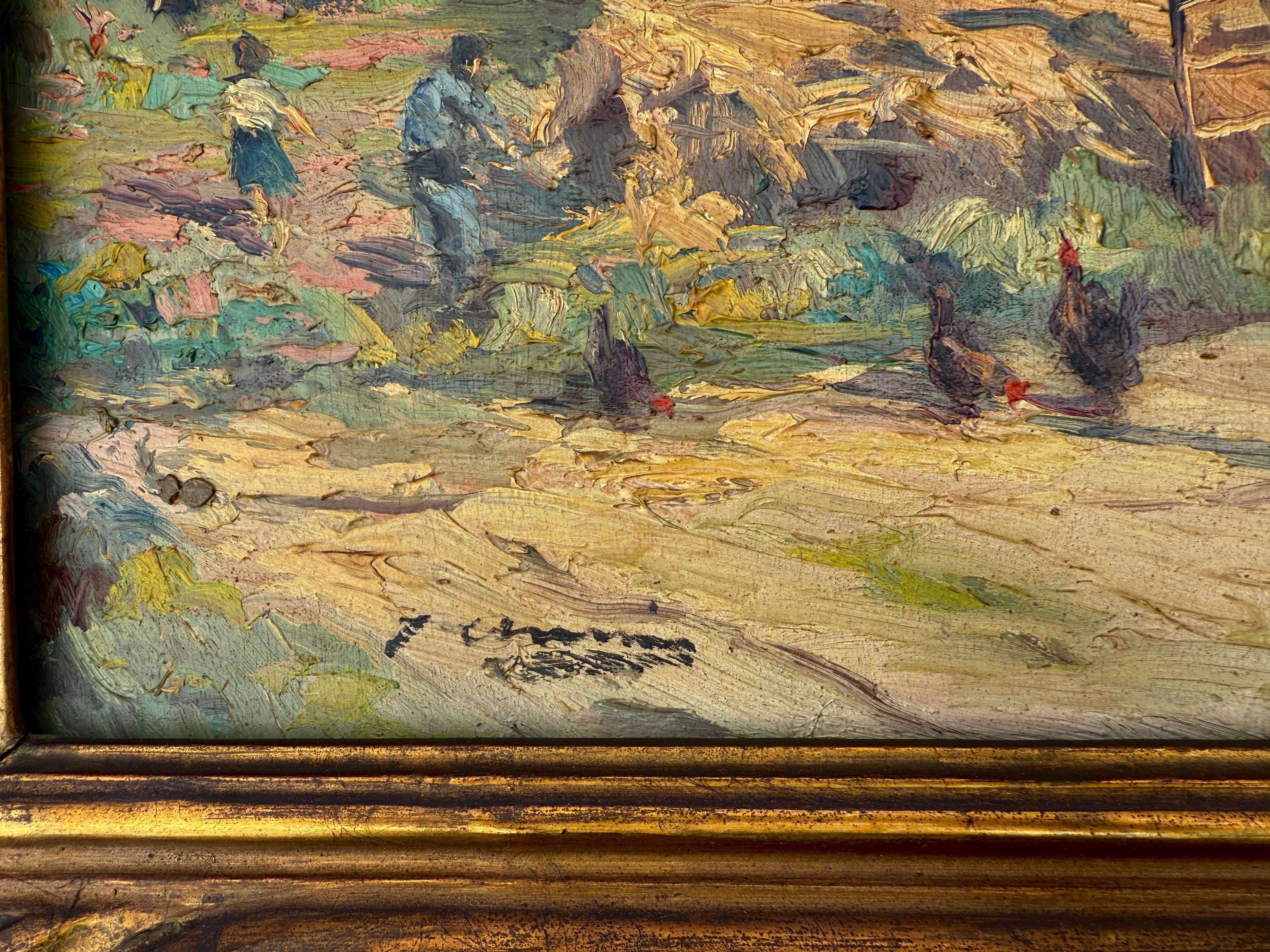 Rural Scene with Hayloft oil on board painting spanish landscape - Impressionist Painting by Joan Asensio Marine
