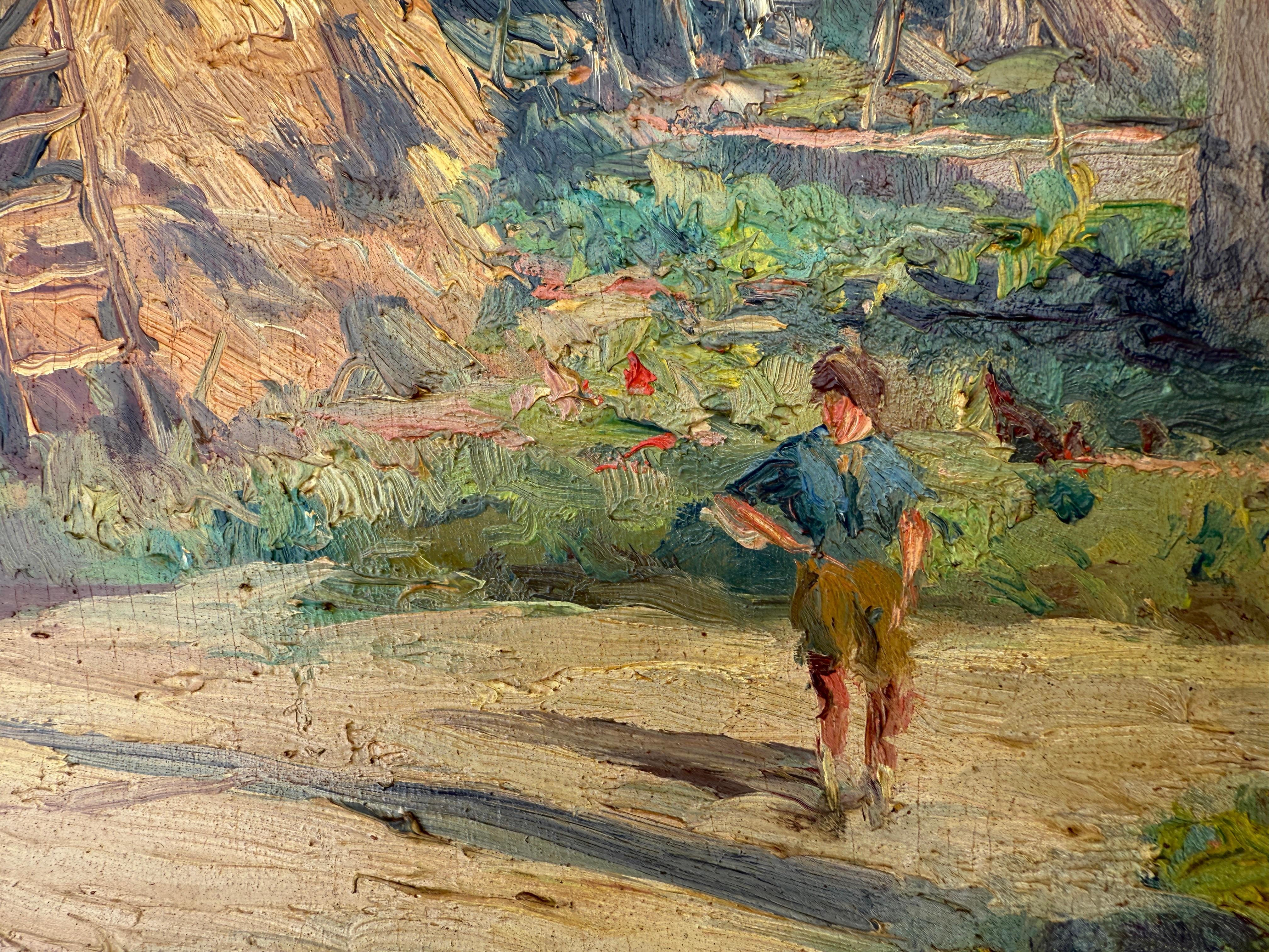 Title: Rural Scene with Hayloft
Artist: Joaquín Asensio Mariné (Barcelona, 1890 – 1961)
Technique: Oil on panel
Dimensions: 38 x 46 cm (14.96 x 18.11 in)
Framed dimensions: 52 x 60 cm (20.47 x 23.62 in)
Signature: Signed in the lower left