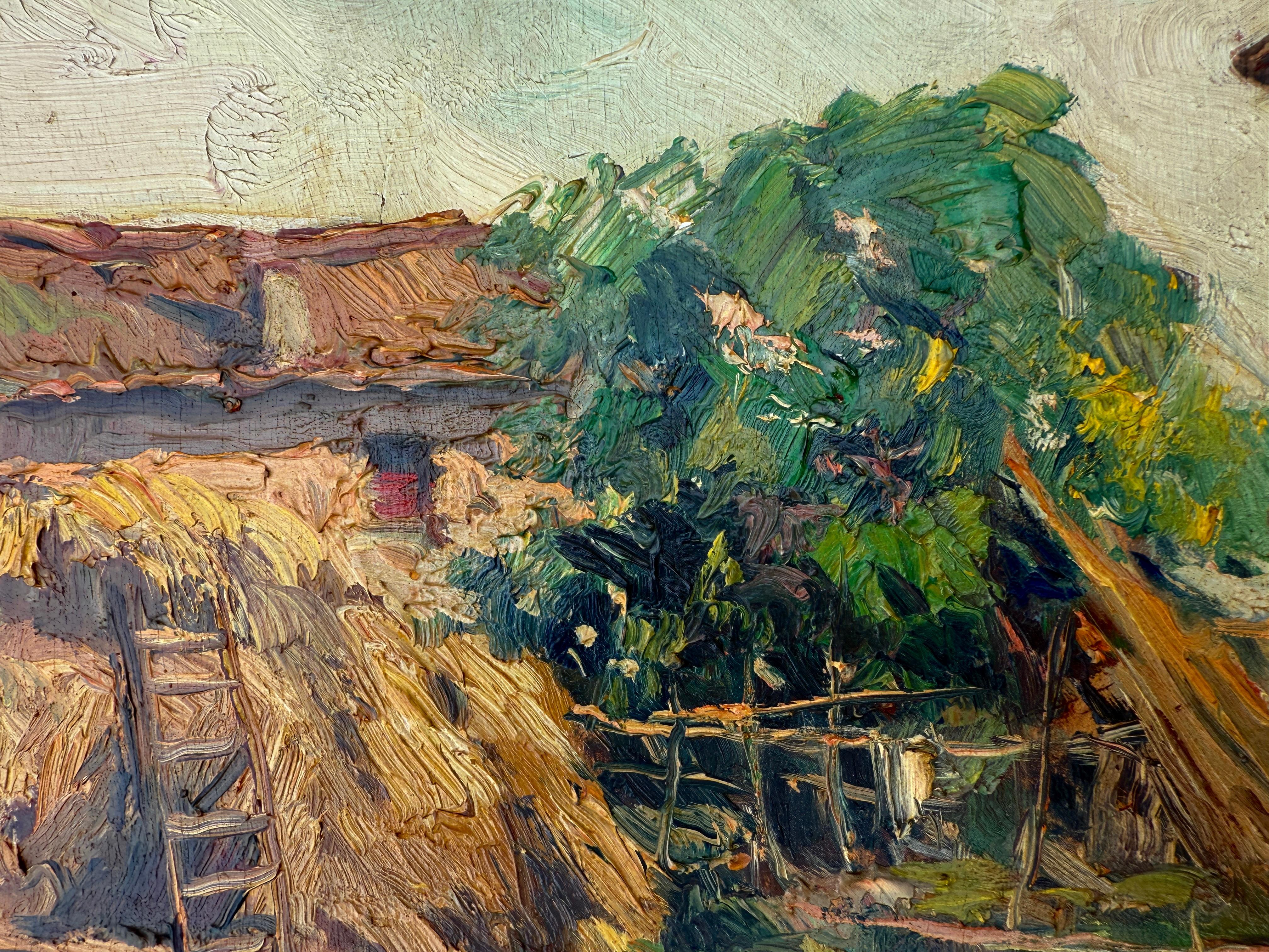 Rural Scene with Hayloft oil on board painting spanish landscape For Sale 1
