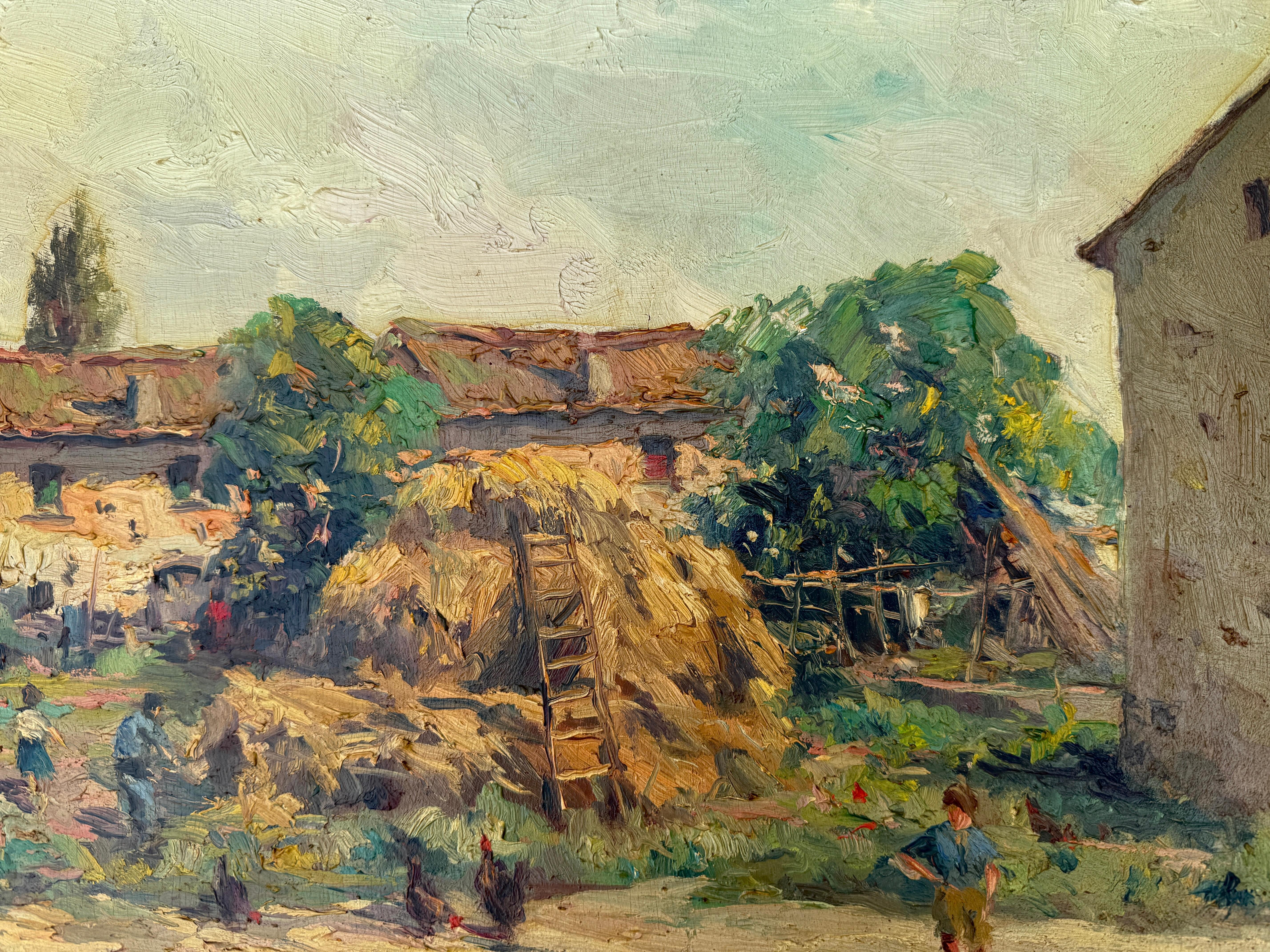 Rural Scene with Hayloft oil on board painting spanish landscape For Sale 2