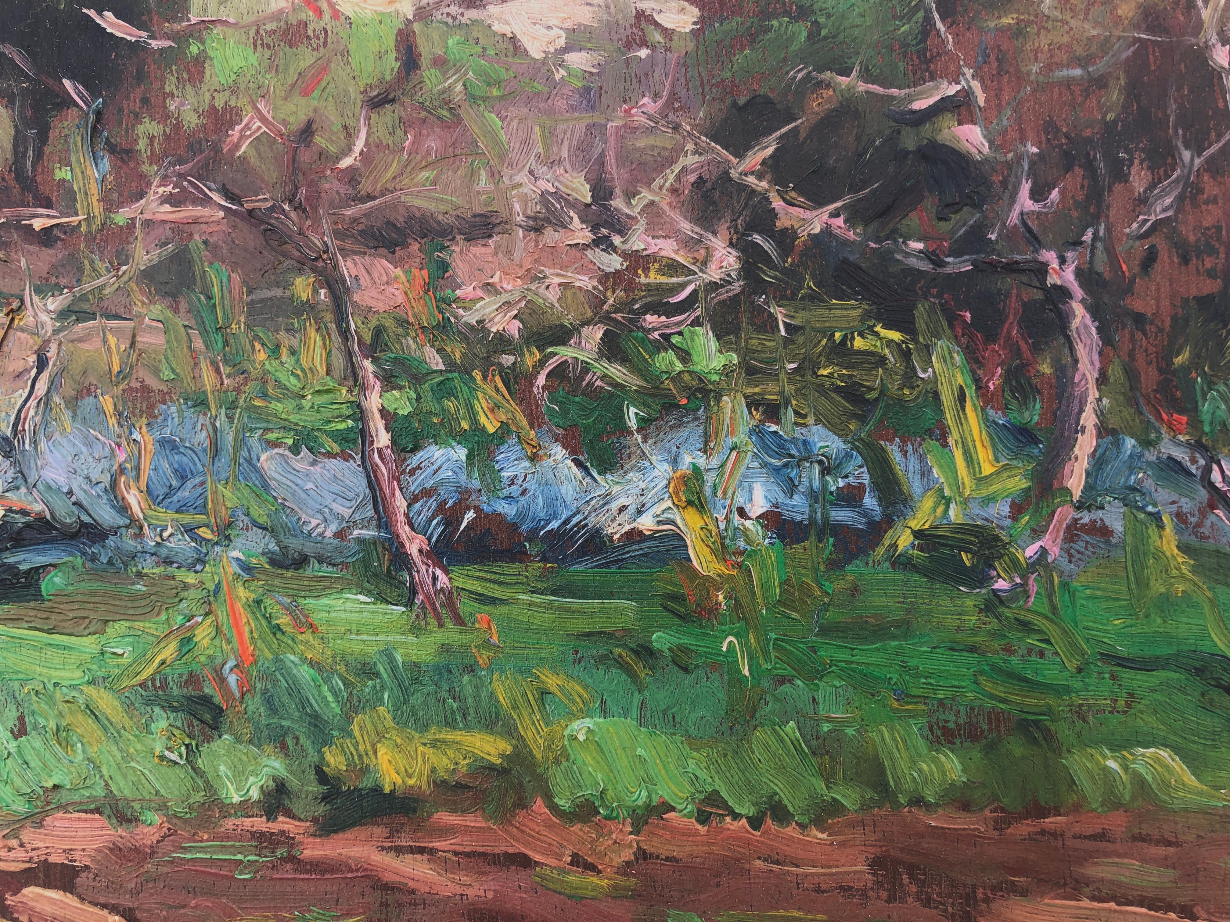 Vilanova i la Geltru Spain oil on board painting spanish landscape impresionist - Impressionist Painting by Joan Asensio Marine