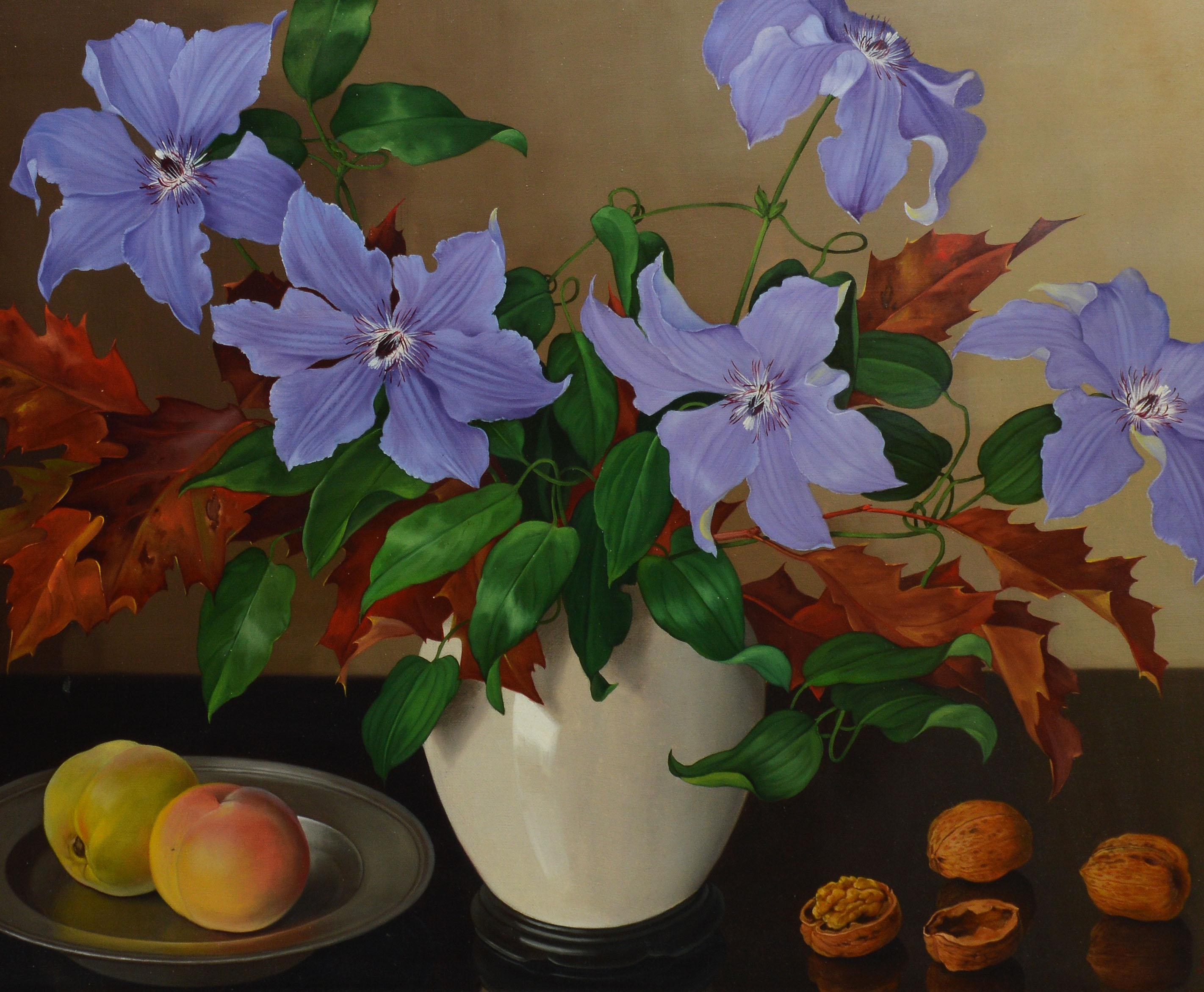 Vintage American Oil Painting Trompe L'Oeil Flower Still Life by Joan Nugent 1