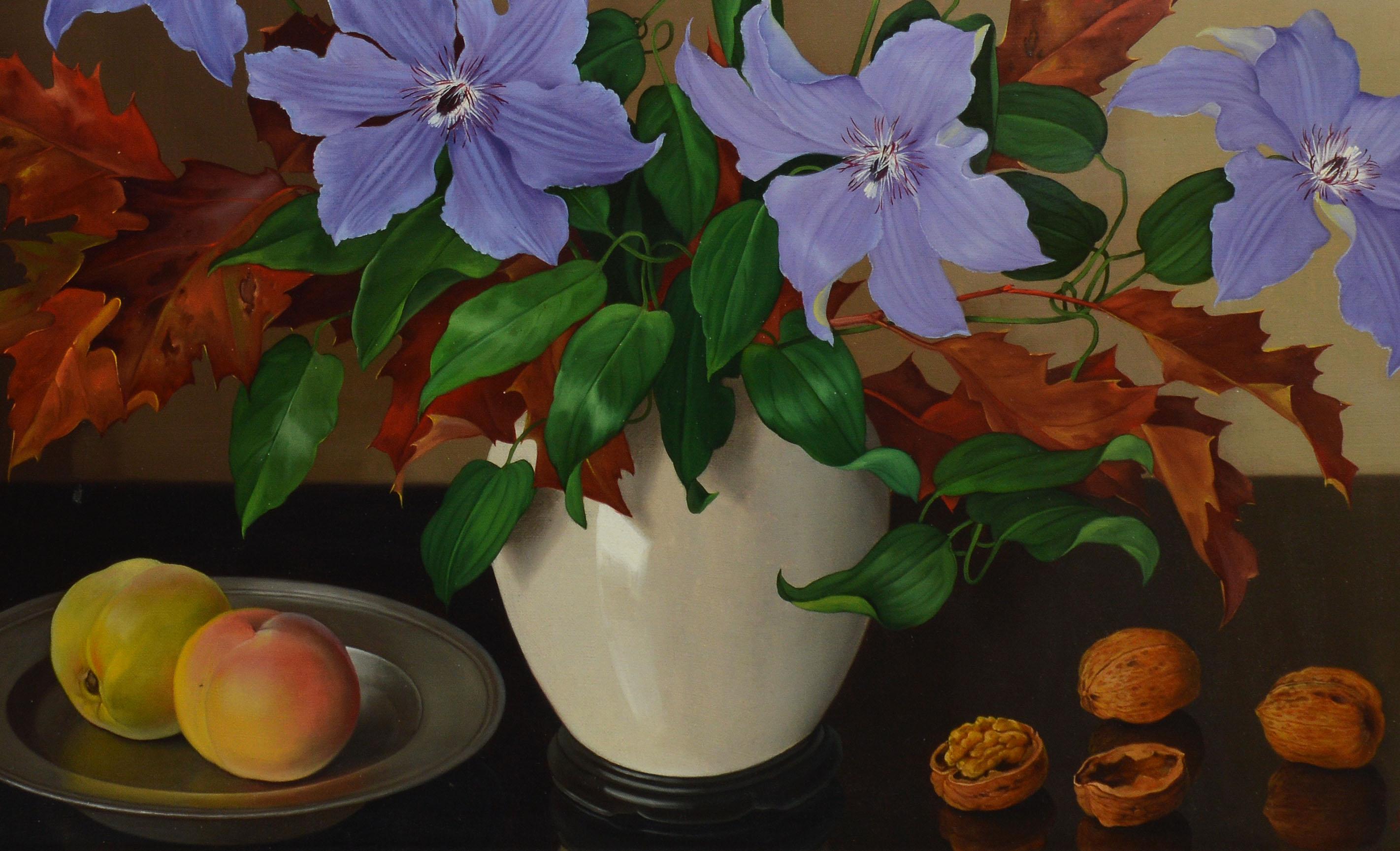 Vintage American Oil Painting Trompe L'Oeil Flower Still Life by Joan Nugent 2