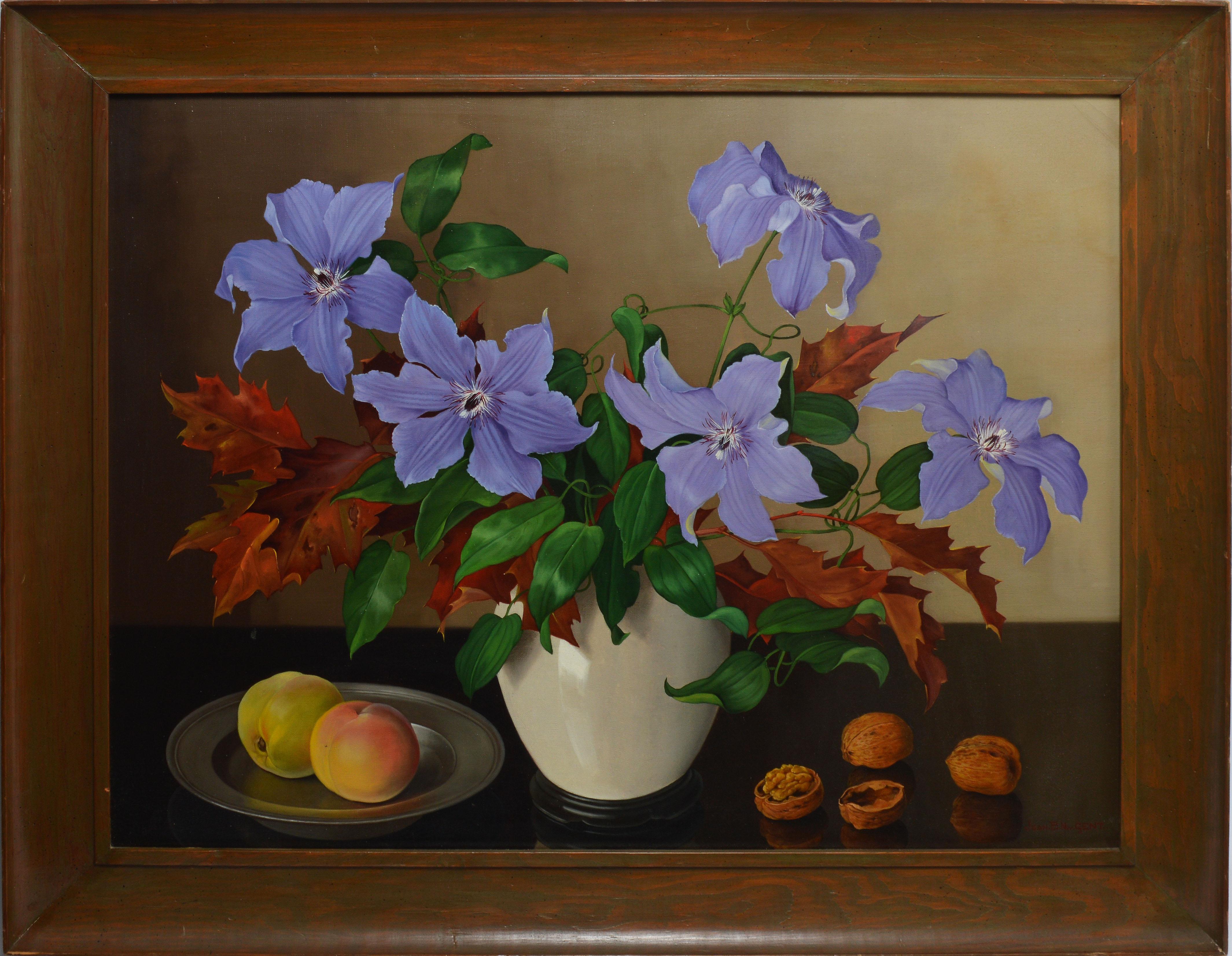 Joan B. Nugent Still-Life Painting - Vintage American Oil Painting Trompe L'Oeil Flower Still Life by Joan Nugent