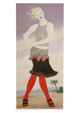 Florida Girl in Red Stockings Oil on Linen