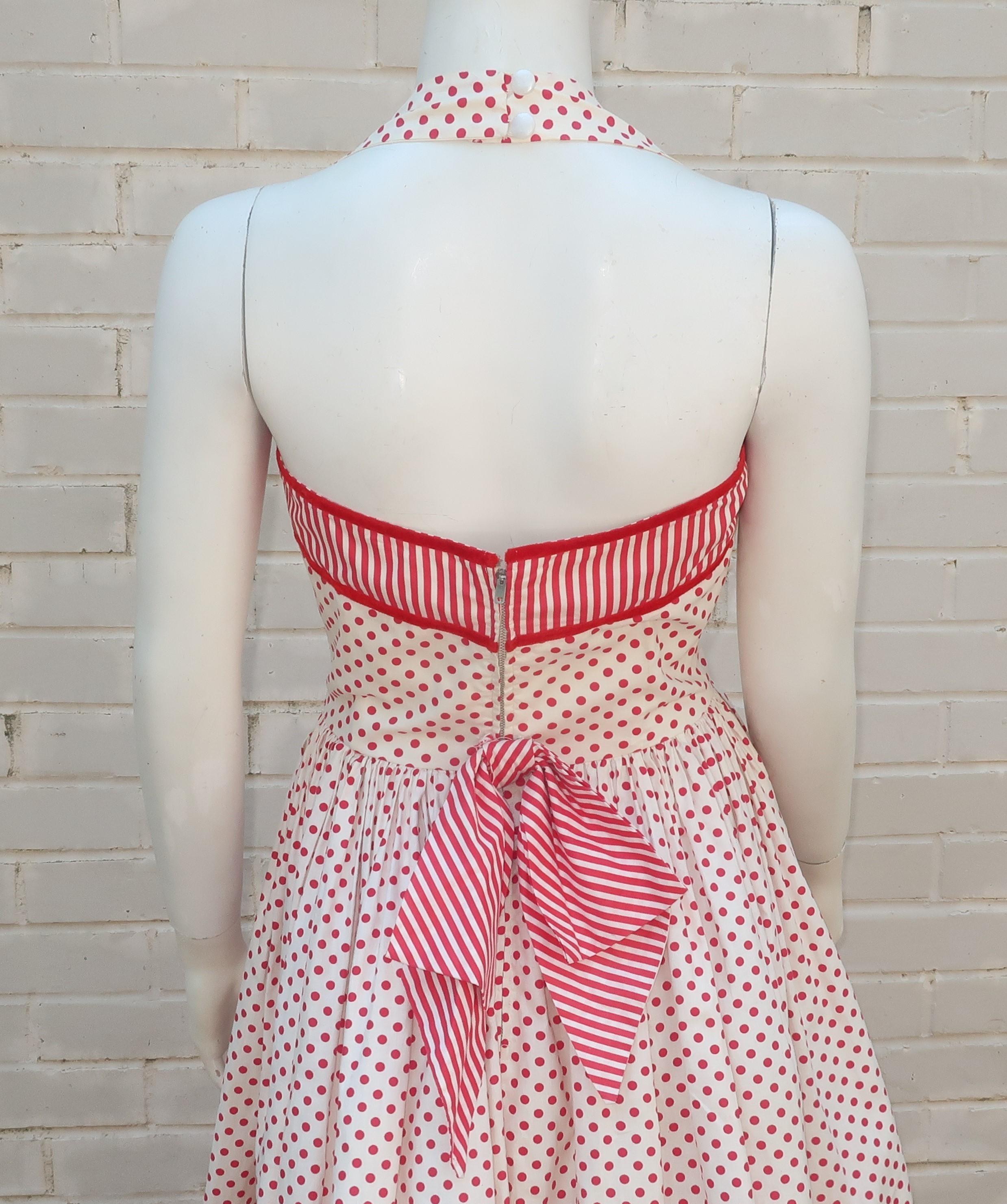 Joan Barrie Red & White Pin Up Style Halter Dress, 1950's For Sale 2
