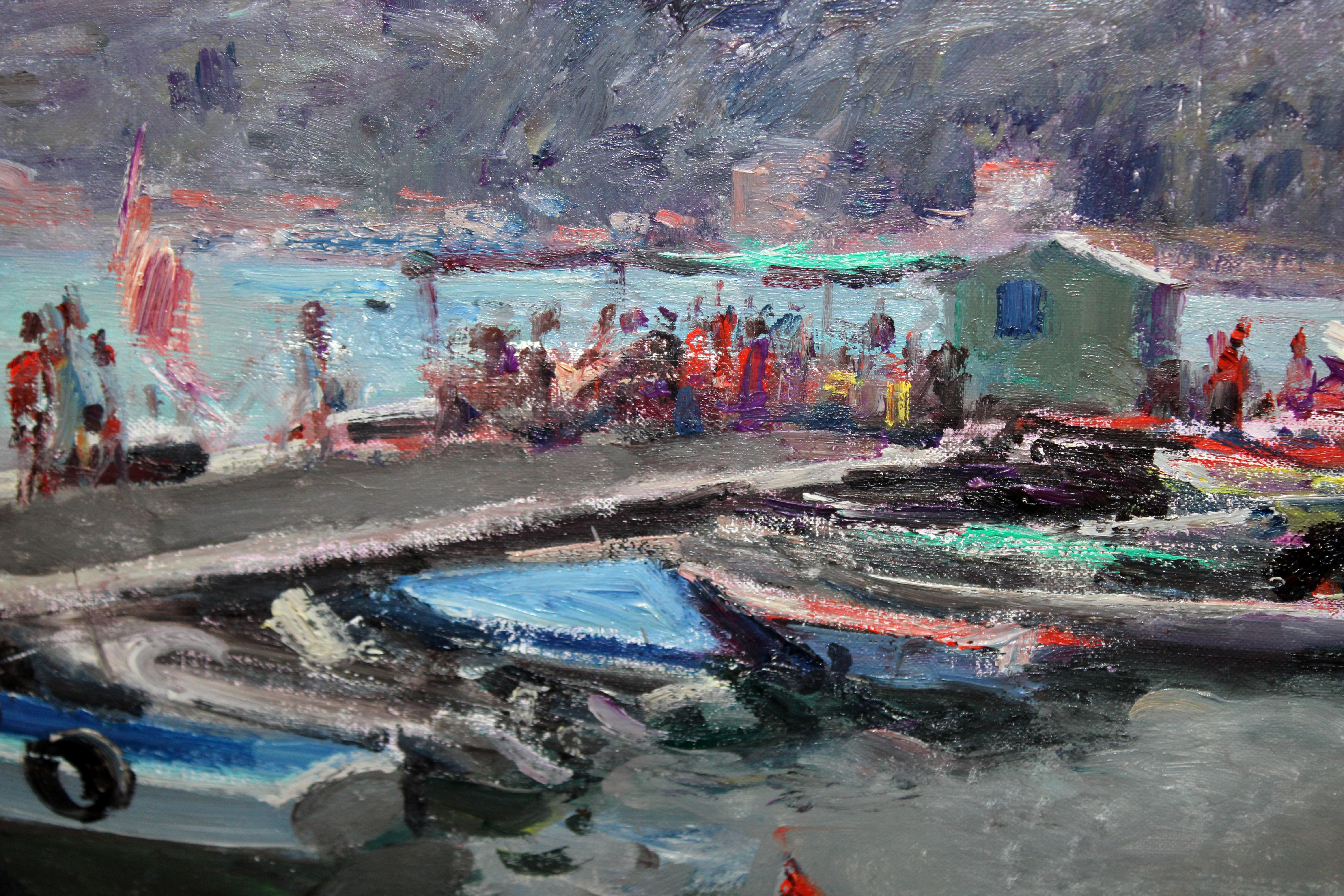 Óleo sobre tela - Puerto de Soller (Mallorca) - Gris Landscape Painting par Joan Beltrán Bofill 