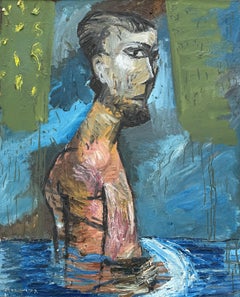 Hombre saliendo del agua óleo sobre lienzo pintura arte expresionista