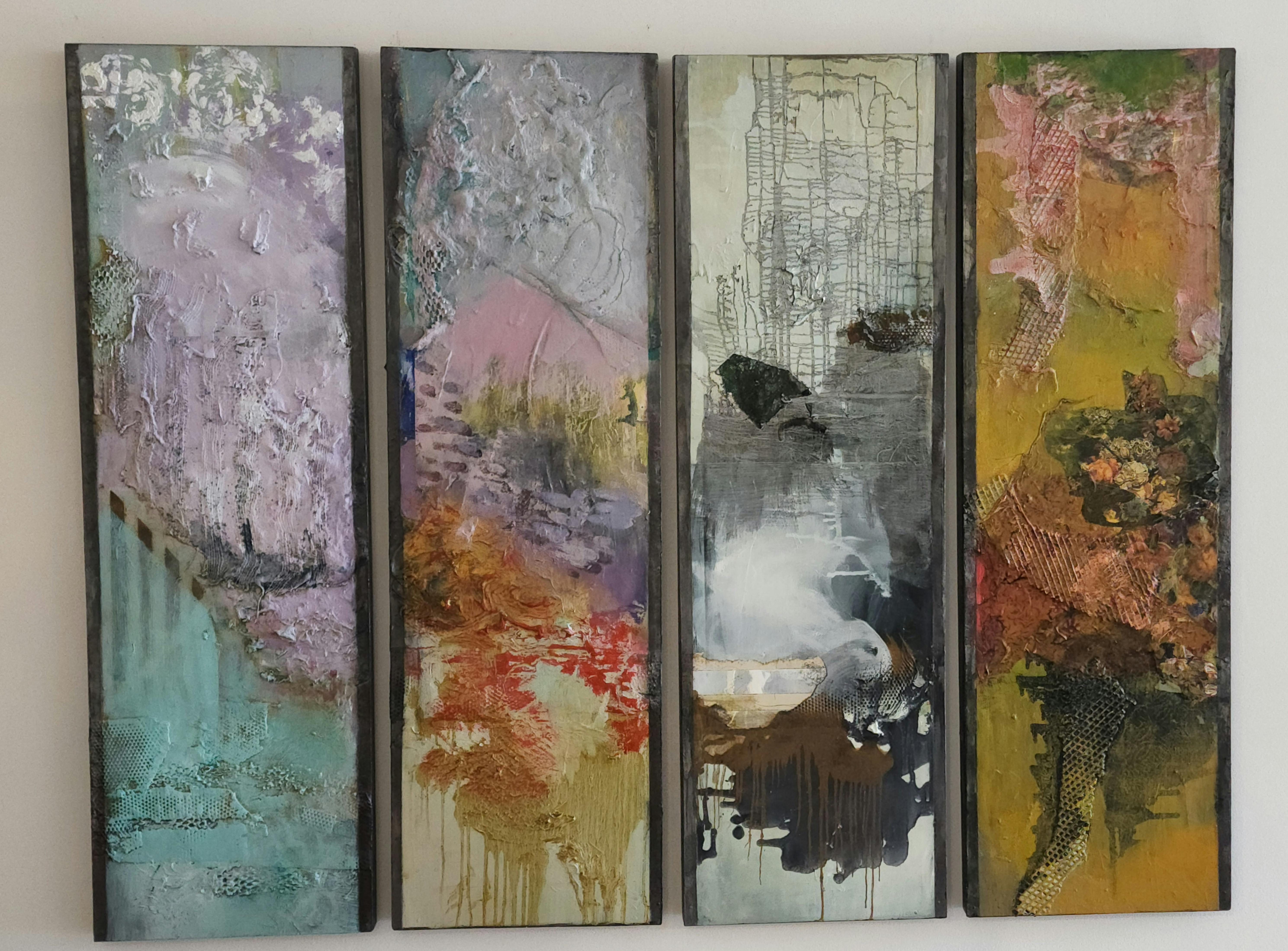 The Four Seasons, Mixed Media, Four Panels each 48 x 15, Abstract  Expressionism