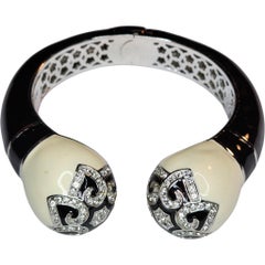 Joan Boyce Black and White Enamel Crystal-Accented Open Cuff Bracelet