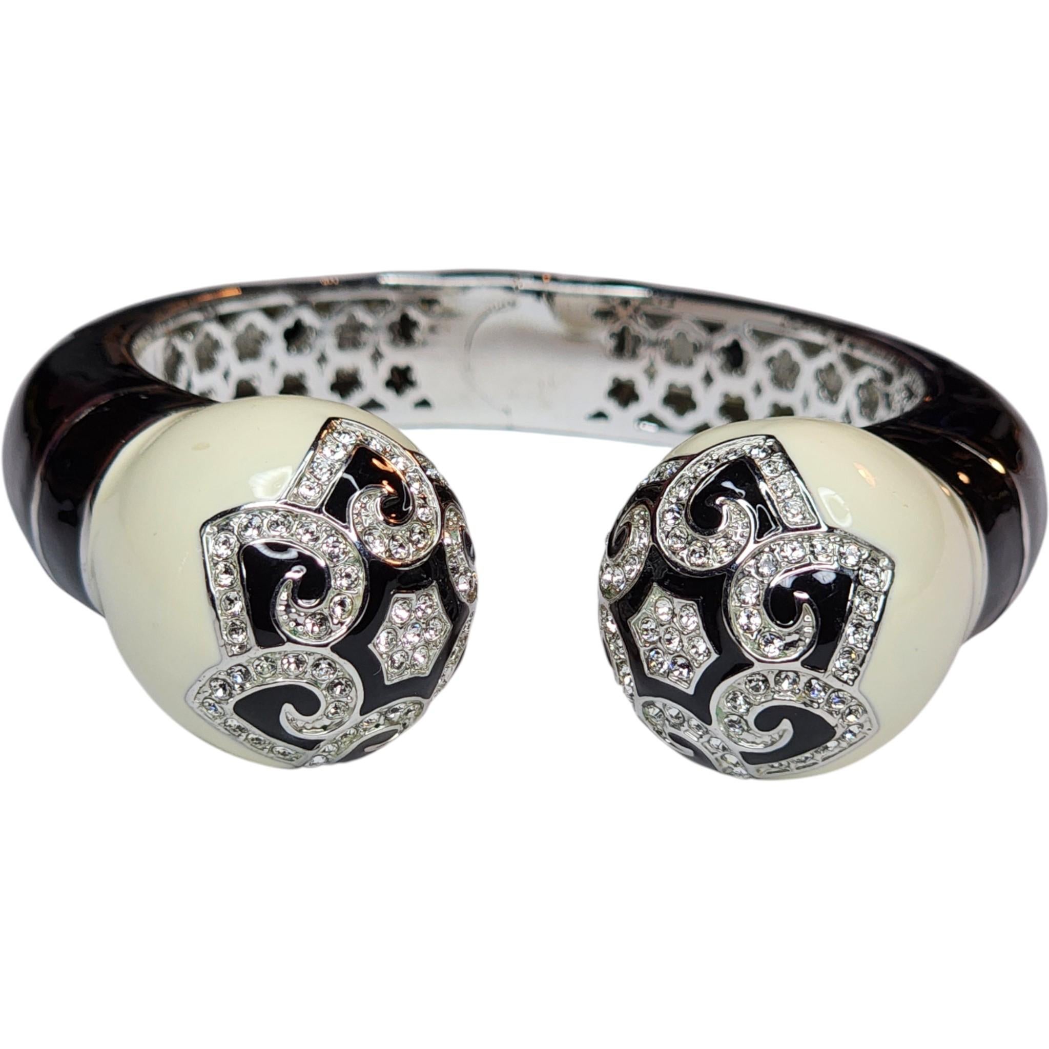 Joan Boyce Black and White Enamel Crystal-Accented Open Cuff Bracelet For Sale