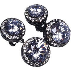 Joan Boyce Black Rhodium Clip-On Drop Earrings with Pave Halo Crystals