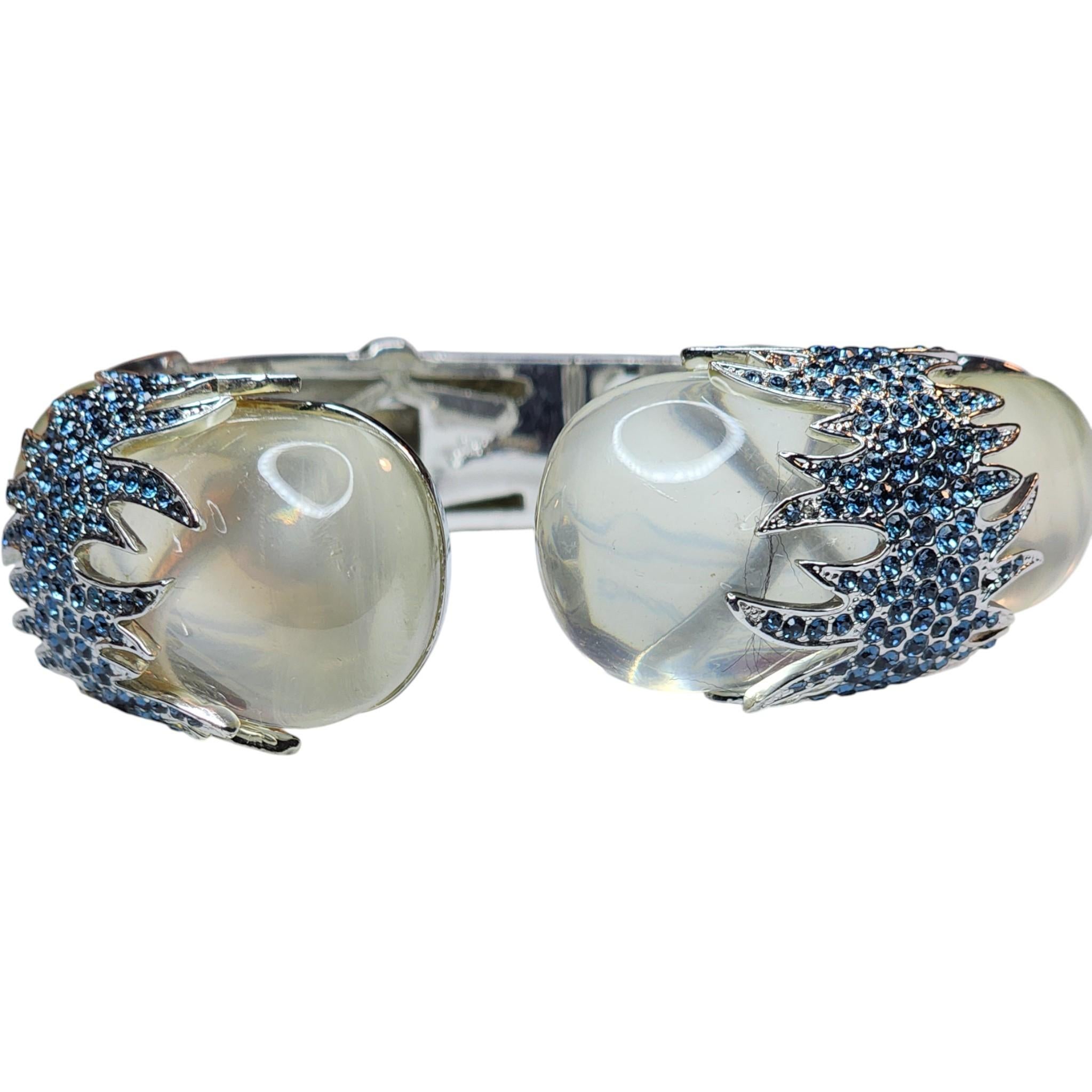 Joan Boyce Blue Crystal and Lucite Flame Motif Cuff Bracelet For Sale