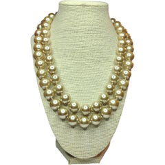 Joan Boyce Champagne Glass Pearl Double Strand Necklace with Rhinestone Accents