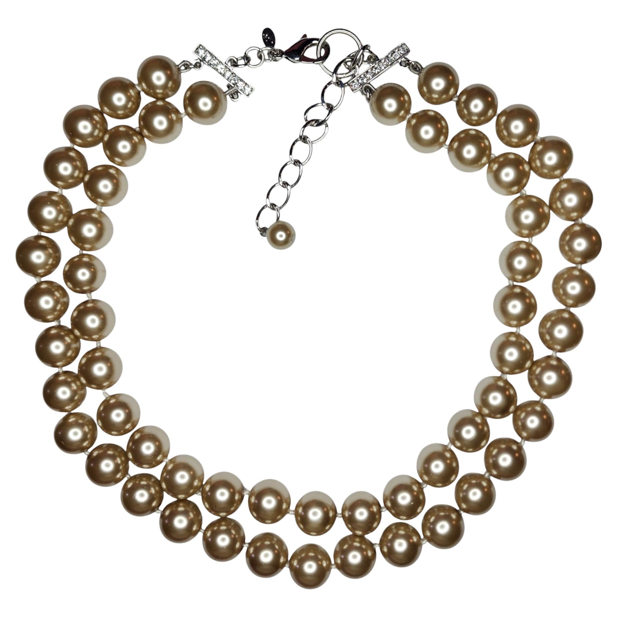 Joan Boyce Champagne Glass Pearl Double Strand Necklace with Rhinestone Accents en venta
